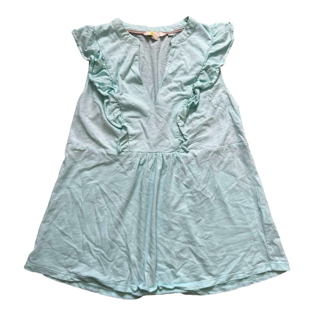 Boden 100% cotton turquoise flutter sleeve ruffle tank top